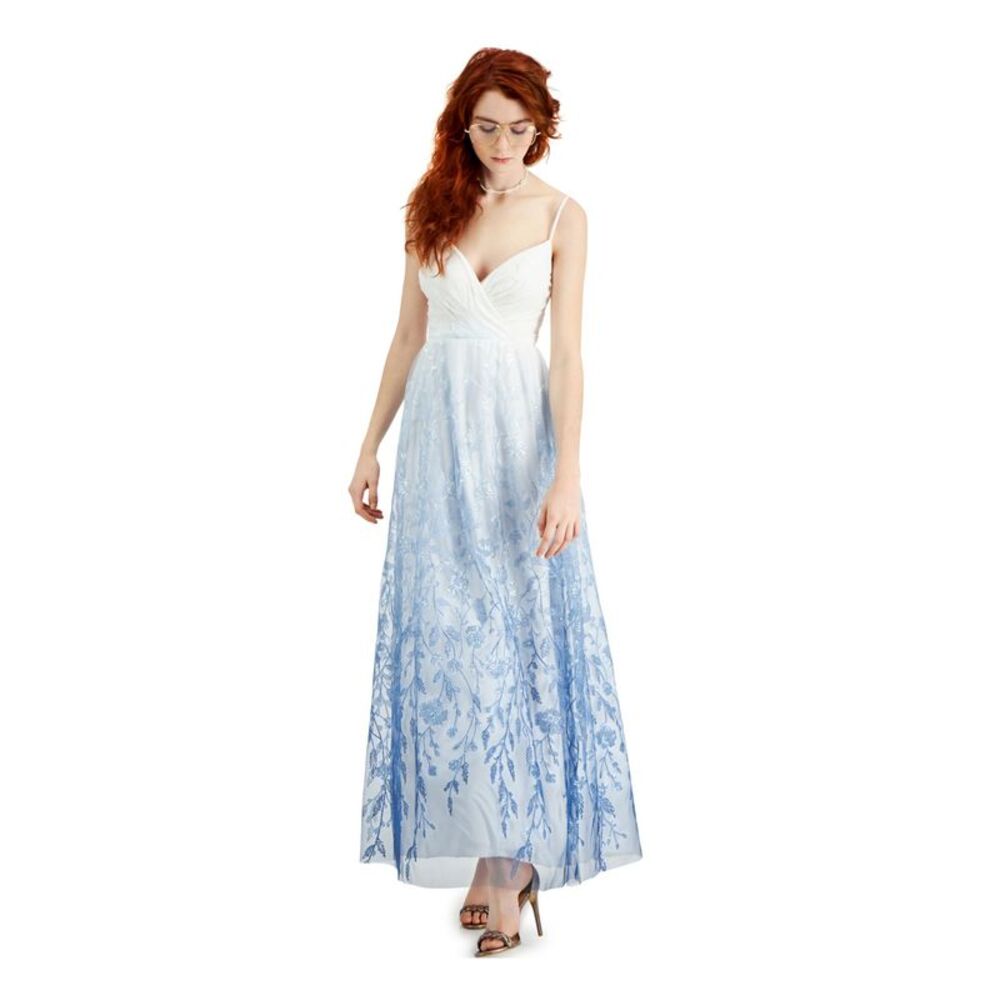 TRIXXI Womens Fit + Flare Dress Light Blue Spaghetti Strap Formal Juniors 1
